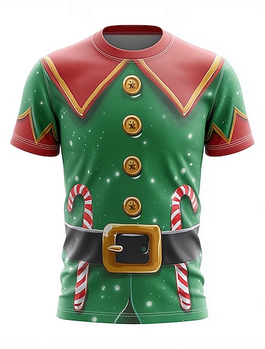 Noël Homme Elf Costume de Noël Costume T-shirt Manche Courte T-shirt Impression 3D Col ras du cou Chemise Quotidien Designer Artistique Vacances Soirée Rue Vert 1 # Vert 2# Toutes saisons Vêtement