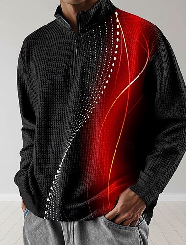  Per uomo A righe Felpa Moda Quotidiano Classico Casual Manica Lunga Collo alla coreana Zip a un quarto All'aperto Casa Ufficio Lavoro Rosso Blu Verde Grigio Con zip Autunno Inverno progettista S M L