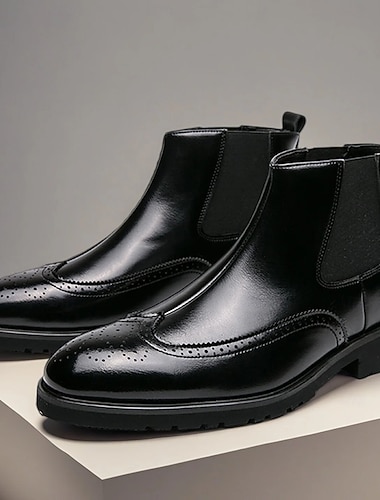  stivaletti chelsea da uomo in similpelle nera con dettagli brogue: calzature classiche e comode per occasioni formali e casual