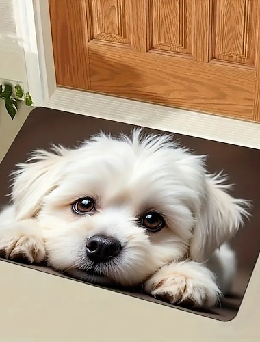  Paillasson en velours belge imprimé tapis d'entrée avec adorable design de chiot réaliste doux antidérapant tapis de sol lavable tapis intérieur extérieur pour la cuisine la chambre la salle de bain