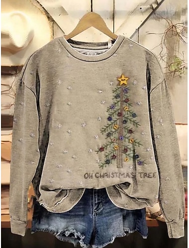 Damen Pullover Sweatshirts Blumen Weihnachtsbaum Mode Streetwear Klassisch Langarm Rundhals Normale Oberteile Alltagskleidung Lässig Druck Blau Khaki Frühling Herbst Winter   Damen Pullover Sweatshirts Blumen Weihnachtsbaum Mode Streetwear Klassisch Langarm Rundhals Normale Oberteile Alltagskleidung Lässig Druck Blau Khaki Frühling Herbst Winter