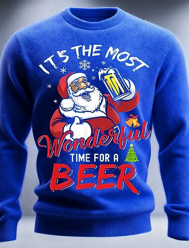 Stygg julegenser Herre julenissen 3D-utskrift Pullover genser Strikketøy Crewneck Fritid utendørs Julegaver Feriereise Hold Varm Langermet Høst Vinter Rød Blå Lilla   Stygg julegenser Herre julenissen 3D-utskrift Pullover genser Strikketøy Crewneck Fritid utendørs Julegaver Feriereise Hold Varm Langermet Høst Vinter Rød Blå Lilla