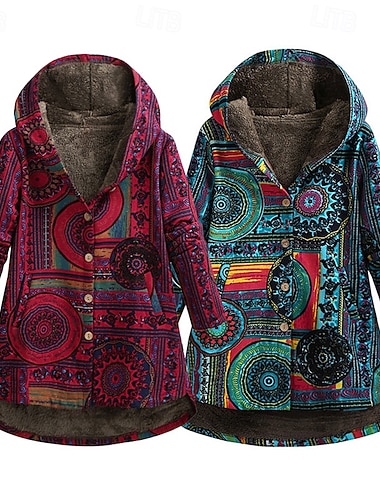  Damen Fleecejacke Sherpa-Jacke Bequem Atmungsaktiv Tasche Druck Vintage Lässig Blumen Urlaub Straße Alltagskleidung Ausgehen Einreihig Regulär Mit Kapuze Normale Passform Langarm Oberbekleidung