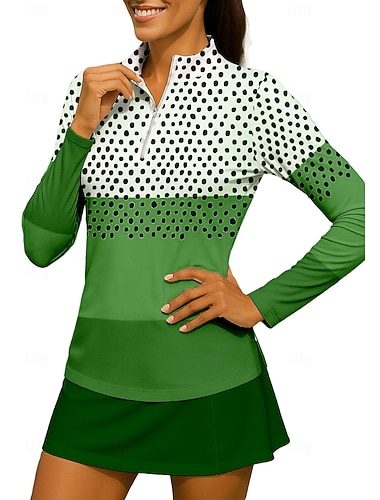  Dame Geometrisk Polkadotter قميص Sportsskjorte POLO T-skjorte Tennisskjorte Langermet Lapper Glidelås Blomster UPF50+ UV-bestandig Høy Elastisitet Fukttransport Pustende Tennis Golf Pickleball Høy