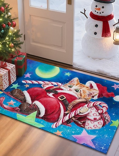  Weihnachtsfußmatte für Eingangsbereich weicher rutschfester maschinenwaschbarer Faux Cashmere Hauseingangs Matte festliche Eingangsbereich Teppich für Indoor Outdoor Feiertags Wohnkultur 16x24 Zoll