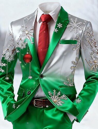  Jul Herre Snøfnugg Blazer jakke Bekvem Kunstnerisk Fritid Festkveldsklær Daglig Festival 3D-utskrift Knapper Vår Høst Vinter Med hakk Langermet Rød Blå Lilla