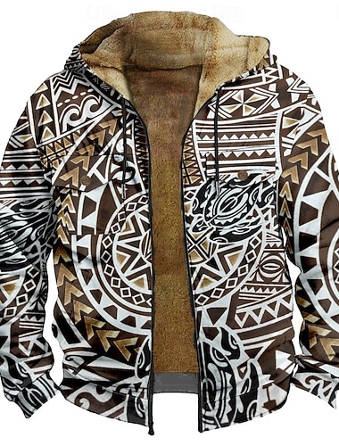 Per uomo Grafico Felpa con Cappuccio Giacca di pelle Moda Etnico Casual Manica Lunga Con Cappuccio All'aperto Sport all'Aperto Uscire Marrone chiaro Bianco Arancione Marrone Tasca Stampato Pile