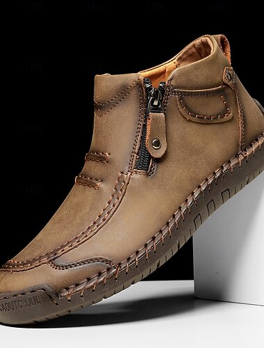  Мужские ботильоны из искусственной кожи коричневого цвета на молнии – повседневные ботинки премиум-класса для осени и зимы, легко надеваются