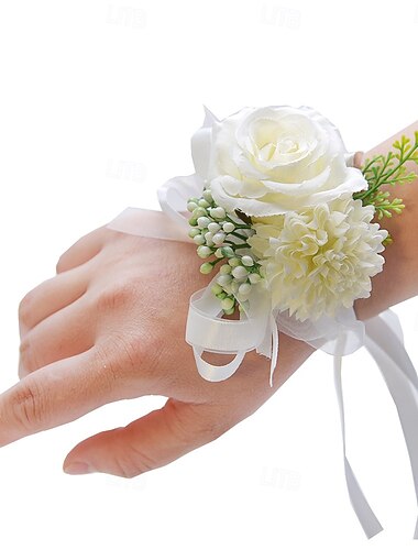 Fiori da polso da sposa Braccialetto floreale Matrimonio / Evento / Festa Tessuti Floreale   Fiori da polso da sposa Braccialetto floreale Matrimonio / Evento / Festa Tessuti Floreale