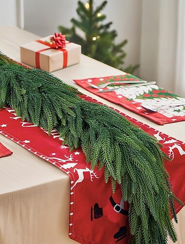  Girlanda świąteczna z sosny norfolk, sztuczne zielone girlandy w dotyku, zimowa girlanda ze sztucznej zieleni na kominek, schody, stół, kominek, do wnętrz &zewnętrzne dekoracje świąteczne