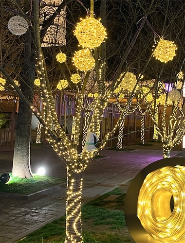  Skórzany łańcuch świetlny LED z ładowaniem solarnym i USB, 10/20/30/50/100 m, lampki świąteczne, wodoodporna girlanda ogrodowa, lampa solarna o dużej mocy do dekoracji ogrodu