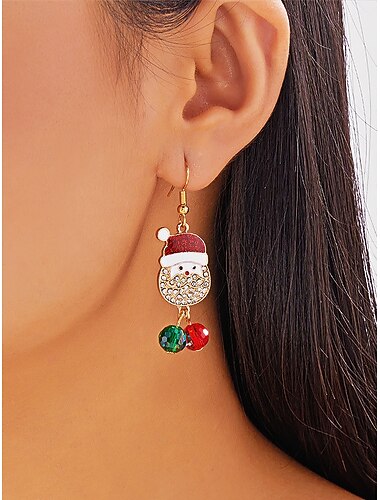  ラインストーンとカラフルなビーズが付いた女性用のクリスマスサンタのイヤリング、お祝いのホリデージュエリー