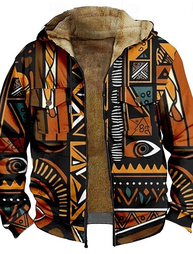  Homme Graphique Bohème Sweat à capuche Veste Mode Ethnique Occasionnel manche longue À capuche Extérieur Sport en Plein Air Sortir Brun claire Orange sombre Jaune Bleu Orange Avec Poches Imprim