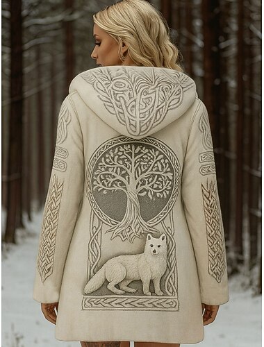  Per donna Cardigan Quotidiano Casual Floreale Grafico Geometrico A Coste Con Cappuccio Patchwork Tasca Bottoni Manica Lunga Top lunghi Maglia All'aperto Weekend Beige Autunno Inverno