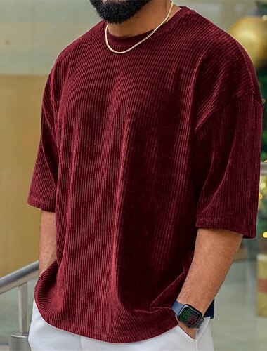 Herren T Shirt Cordhemd T-Shirt Kurzarmshirt Kurzarm Rundhalsausschnitt Sommer Einfach Mode Designer Basic Jacquard Urlaub Straße Ausgehen Wein Schwarz Weiß Top T-Shirt für Herren   Herren T Shirt Cordhemd T-Shirt Kurzarmshirt Kurzarm Rundhalsausschnitt Sommer Einfach Mode Designer Basic Jacquard Urlaub Straße Ausgehen Wein Schwarz Weiß Top T-Shirt für Herren