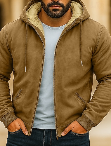 Herren Kapuzensweatshirt Vollreißverschluss-Kapuzensweatshirt Fleece Kapuzensweatshirt Hoodie mit Fleecefutter Braun Grün Khaki Mit Kapuze Einfach Patchwork Lässig Täglich Sport & Outdoor Streetwear