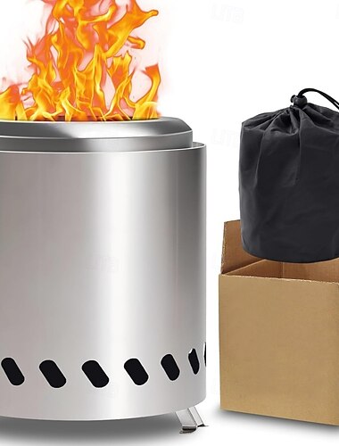  בור אש נייד ונטול עשן שולחני, עשוי נירוסטה 304, עם גריל ומחסן אפר נשלף, אידיאלי לקמפינג ולחלקים אחרים