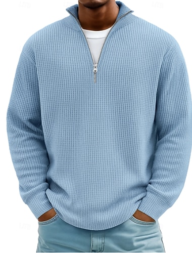  Homme Chemises Polo Gaufre Polo quart de zip Extérieur Décontracté Fermeture éclair Zip quart manche longue Mode Moderne Couleur Unie Uni Tricoté Automne Printemps & Automne Automne & Hiver Coupe
