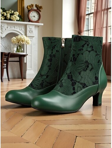  Bordeauxrode enkellaarsjes van imitatieleer met veters voor dames, Victoriaanse vintage editie uit de jaren 1910 met hoge hakken voor retro-outfits, cosplay en bruiloften &elegante feesten