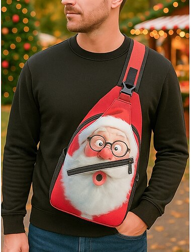  unisex julenissens slyngeveske, festlig crossbody-brystveske med tegneserietrykk, lett reiseskulderryggsekk til høytidsgave og daglig bruk