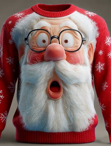  Ruma joulupaita Miesten Joulupukki Painettu Neulepusero Knitwear Pyöreäkauluksinen Vapaa-aika Loma Päivittäin Festivaali Pidä Lämmin Pitkähihainen Kevät Syksy Talvi Valkoinen+punainen Punainen -1