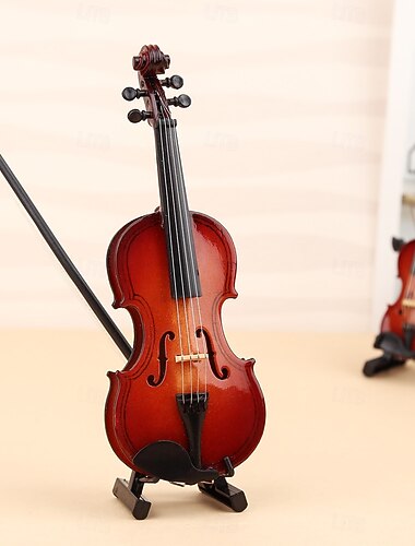  פסלון כינור זעיר שניתן לשחק בו, קישוט דגם כינור בעבודת יד מיניאטורי, כלי נגינה מיניאטורי מתנת חג המולד למורי בית ספר למוזיקה, קישוט מזכרות לסיום לימודים, למשרד או לחברה