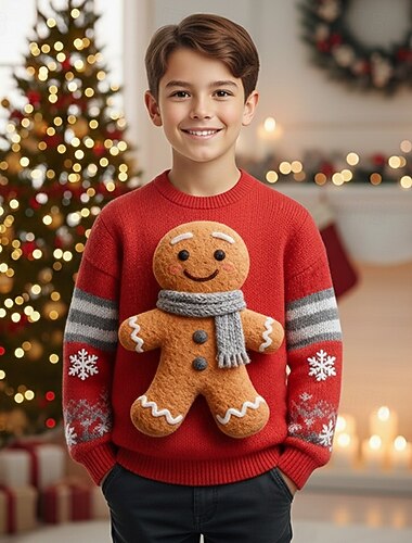 Новогодняя тематика Мальчики 3D Пряничные человечки Уродливый рождественский свитер Рождественский подарок Вязаная ткань Длинный рукав 3D печать Осень Зима Мода Для вечеринки Дети 4-12 лет   Новогодняя тематика Мальчики 3D Пряничные человечки Уродливый рождественский свитер Рождественский подарок Вязаная ткань Длинный рукав 3D печать Осень Зима Мода Для вечеринки Дети 4-12 лет