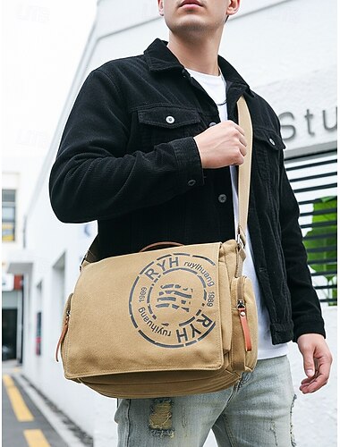  Pánská plátěná taška přes rameno s velkou kapacitou, vintage crossbody brašna na notebook, knihy a cestování