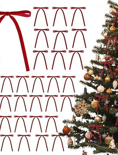  25 kpl jouluisia rusetteja koristeena joulukuusen koristeisiin – vintage-samettisia rusetteja kultaisilla nauhoilla nopeaan koristeluun, täydellinen kuusen koristeluun, maalaisromanttisiin