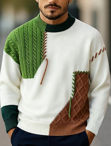  בגדי ריקוד גברים סוודר סוודר שמלה סוודר סוודר סוודר סרוג מצולע כבל לִסְרוֹג חולצות רגילות סרוג מופשט צווארון עגול קצר מודרני מודרני עכשווי קזו'אל לבוש יומיומי ביגוד סתיו סתיו חורף כתום תלתן M L XL