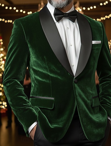  Miesten samettinen bleiseritakki huivikaulus joulujuhla klassinen yksivärinen bleiseri punainen violetti vihreä vartalonmyötäinen istuvuus yksirivinen nappi