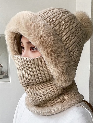  Жен. Шляпа Зимние шапки С защитой от ветра Теплый Для улицы Повседневные выходные Вязанные Чистый цвет