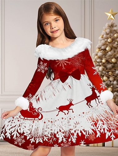  Χριστούγεννα Κορίτσια » 3D Γραφική Άγιος Βασίλης Χιονονιφάδα Φόρεμα Μακρυμάνικο Άνοιξη Φθινόπωρο Διακοπές Καθημερινά Αργίες Πανεμορφη Γλυκός Παιδιά 4-12 χρόνια Φόρεμα για πάρτυ Φόρεμα σε γραμμή Α