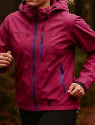  Damskie Kurtka z kapturem Kurtka z pełnym zamkiem błyskawicznym Z kieszeniami Długi rękaw Top Athleisure Solidne kolory Wodoodporny Odporność na wiatr Piesze wycieczki Na zewnątrz Bieganie Odzie