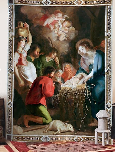  Weihnachts Hängeteppich Krippenszenen Ölmalerei Stil Geburt große Wandkunst Wandmural Dekoration Decke Vorhang Feiertags Zuhause Schlafzimmer Wohnzimmer Feier Dekoration für Feiertags Zuhause
