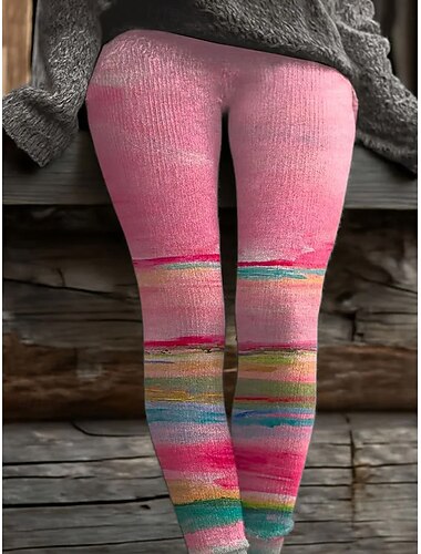  Damen Leggings Urlaub Vintage Mode Volle Länge Hohe Taille Grafik Farbverlauf Abstrakt Drucken Thermowarm Weich Atmungsaktiv Dehnbar Formell Outdoor Urlaub Schwarz Rosa Blau Frühling Herbst Schmale