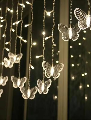  1 stk 3,5 m sommerfugl snøfnugg LED-lyslenke festival høytid istapp gardinlys jul bryllupslamper AC 110v/220v EU/US/UK/AU støpsel
