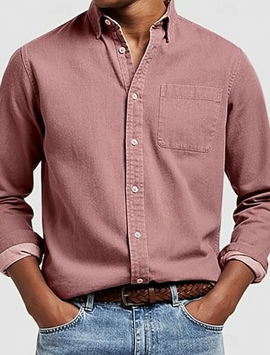Herren Hemd Freizeithemd Knopfhemd Denim Blue Schwarz Weiß Rosa Rote Langarm Einfach Revers Lässig Täglich Fronttasche Bekleidung Elegant Mode Lässig   Herren Hemd Freizeithemd Knopfhemd Denim Blue Schwarz Weiß Rosa Rote Langarm Einfach Revers Lässig Täglich Fronttasche Bekleidung Elegant Mode Lässig
