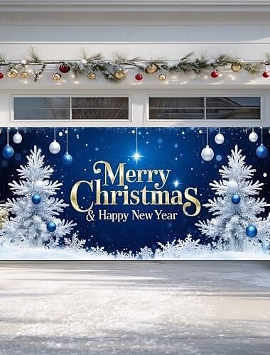  Julegarasjeportdeksel God jul strømper sukkerstang stort hengende bakteppe utendørs ferie veggbanner hage garasje hjem fest dekorasjon