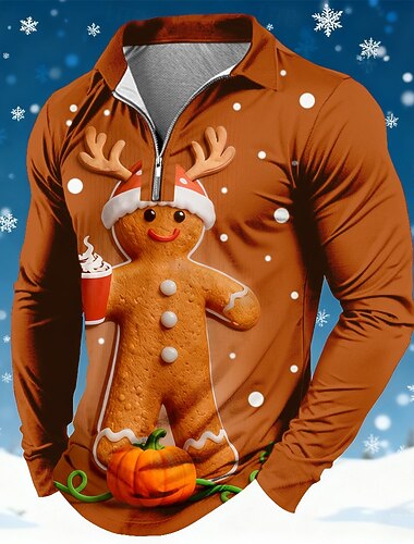 Christmas Miesten Piparkakut miehet Polo Pitkähihainen Poolopaidat Kauluskäänne Vapaa-aika Pyhäpäivä Arki-asut Festivaalin asu 3D-tulostus Quarter Zip Polo Kevät Syksy Talvi Musta Ruskea   Christmas Miesten Piparkakut miehet Polo Pitkähihainen Poolopaidat Kauluskäänne Vapaa-aika Pyhäpäivä Arki-asut Festivaalin asu 3D-tulostus Quarter Zip Polo Kevät Syksy Talvi Musta Ruskea