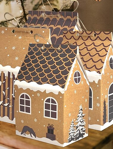 24 Stück Weihnachtsgeschenkboxen, Süßigkeiten-Lebkuchenhaus, Mini-Weihnachtsparty-Geschenkbox, kleiner Geschenkbehälter aus Pappe für Weihnachtsfeiern, Leckereien, Kekse, Leckereien,