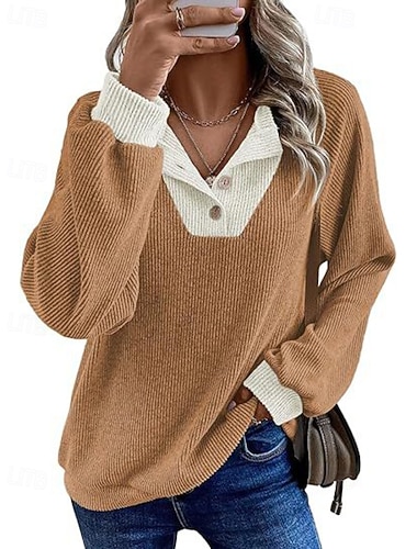 نسائي كنزة صوفية ألوان متناوبة كاجوال كم طويل V رقبة قمصان عادية المنزل شارع مناسب للعطلات بقع Buttons أسود أخضر كاكي أزرق داكن رمادي الخريف الشتاء   نسائي كنزة صوفية ألوان متناوبة كاجوال كم طويل V رقبة قمصان عادية المنزل شارع مناسب للعطلات بقع Buttons أسود أخضر كاكي أزرق داكن رمادي الخريف الشتاء