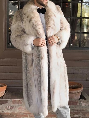  رجالي جاكيت شتوي معطف من الفرو الصناعي عطلة مناسب للبس اليومي الدفء الصوف الخريف الشتاء طباعة جلد نمر موضة أناقة الشارع Lapel طويلة كاكي جاكتس