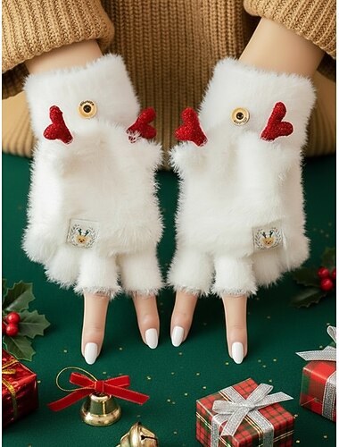  Guantes de felpa para mujer, ideales como regalo de Navidad. Multicolores, de material suave y afelpado con diseño de cuernos de reno, perfectos para el día a día y las fiestas navideñas.