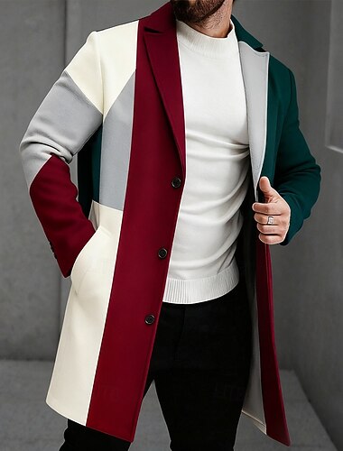  בגדי ריקוד גברים גיאומטרי קולור בלוק ז'קט קל משקל אַדֶרֶת שמור על חום הגוף יום יומי עֵסֶק יומי הדפסת תלת מימד כפתורים כיס קדמי אביב סתיו חורף פתוח שרוול ארוך אודם כתום תלתן