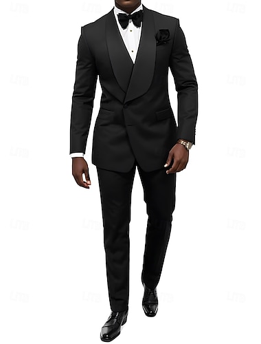  Męski Ślub Studniówka Garnitury na imprezę Czarny Formalny Solidne kolory Luźny / a 2 sztuka zestaw Jednorzędowa, dwa guziki