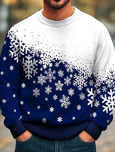  Suéter navideño feo Hombre Copo Suéter de punto Prendas de punto Cuello redondo Casual Vacaciones Diario Impresión 3D Tejido en Punto Mantiene abrigado Manga Larga Primavera Otoño Invierno Negro Rojo