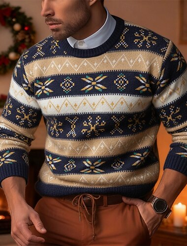  Homme Pull de Noël Chandails de Noël pull de Noël Pull Pull Tricoté Côtelé Tricoter Hauts Réguliers Tricoté Rhombe Col ras du cou Mode Basique Vacances Tenue quotidienne Vêtement Tenue Automne Hiver