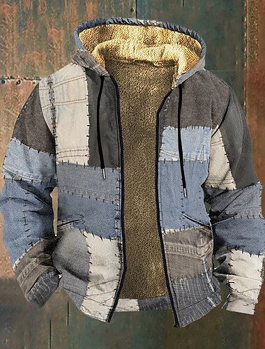  Homme Graphique Plaid Sweat à capuche Veste Mode Streetwear Occasionnel manche longue À capuche Extérieur Sport en Plein Air Sortir Bleu Bleu de minuit Avec Poches Imprimé Toison Hiver Designer S M L