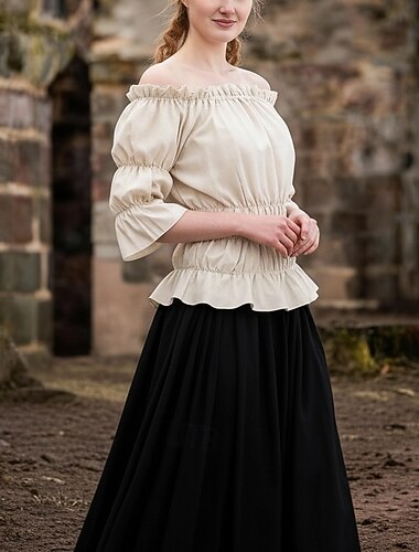  Élégant Victorienne Médiéval Blouse / Chemise Débardeur Manche Volants Pirate Dame Viking Elfe Épaules Dénudées Couleur Unie Déguisement Femmes Celtique Pirate Fantaisie Carnaval Mascarade Carnaval